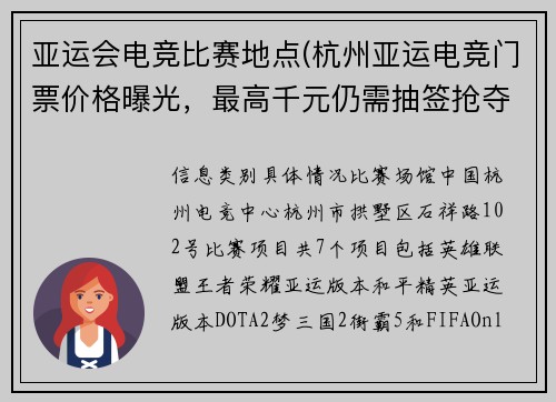 亚运会电竞比赛地点(杭州亚运电竞门票价格曝光，最高千元仍需抽签抢夺)